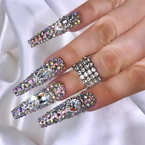 Bling Press on Nails Free Prep Kit Luxurious, Diamond, Swarovski, 21st Birthday, Quincenera Nail Supply Long nails Fake nails image 2