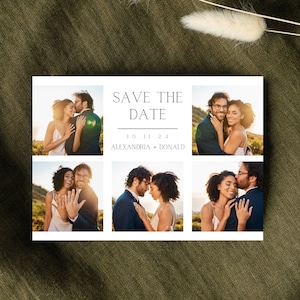 Editable Save the Date Photo Collage Engagement Announcement Card Template Save the Wedding Date Card Photo Template Save the Date Canva