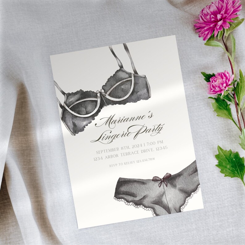 Editable Lingerie Party Invitation Black Lingerie Party Template Bridal ...