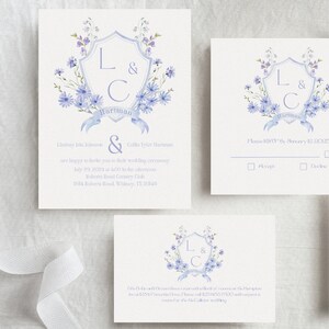 Klassische Hochzeitseinladung Set Hochzeit Antwortkarte Hochzeit Anpassung Kartenvorlage Aquarell Blumen