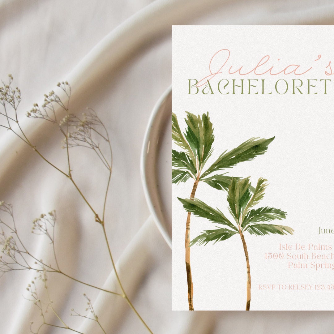Palm Tree Invitation Bachelorette Party Invitation Template Beach ...