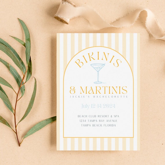 Bikinis and Martinis Bachelorette Invitation and Itinerary Template Bachelorette Beach Weekend Invitation  Martinis and bikinis Bachelorette