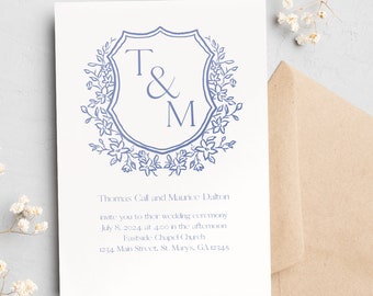 Monogram Wedding Invitation Template Printable Floral Wedding Invitation