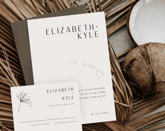 Hawaii Destination Wedding Invitation and RSVP Card Template Tropical Destination Wedding Invitation Template