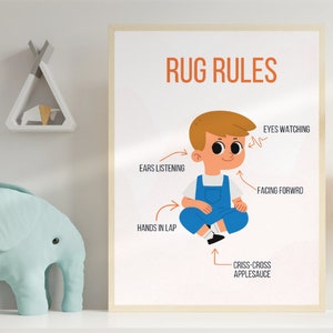 Printable Classroom Rules Sign| Rug Rules | Classroom Decor | Kindergarten, Preschool Themes | Instant Download