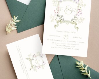 Watercolor Floral Wedding Invitation Template with RSVP Card Accommodation Card Insert Floral Wedding Invitation