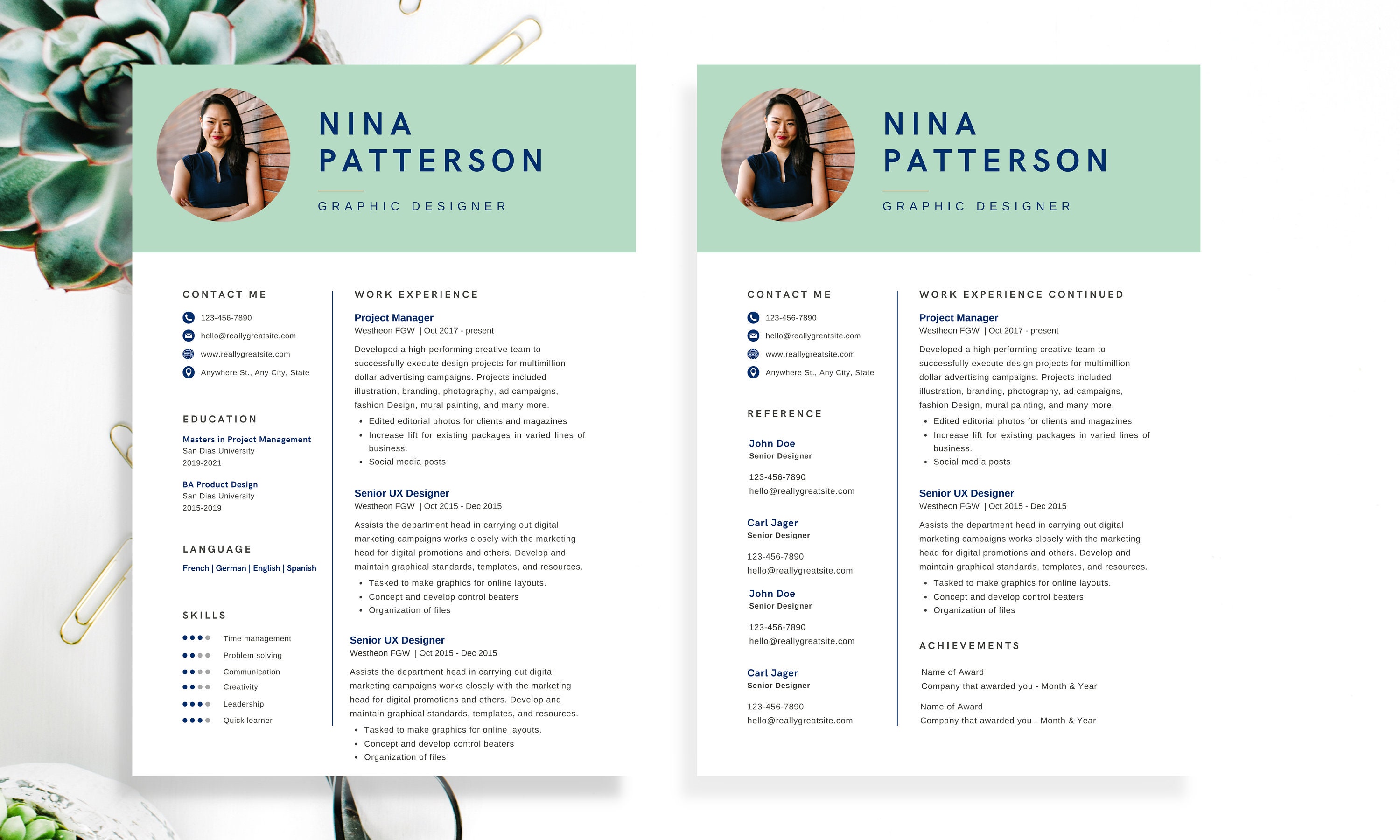 Modern Resume/CV Template for Canva Resume/CV Template with | Etsy