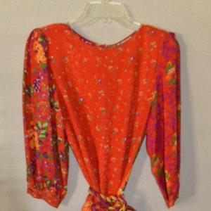 VTG 80's Silk drop waist dress red floral Joan Leslie Kasper sz 6 image 4