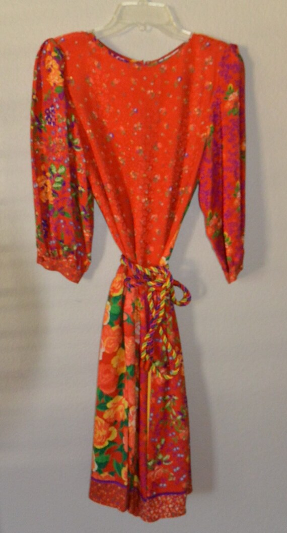 VTG 80's Silk drop waist dress red floral Joan Le… - image 2
