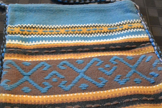 VTG Grecian Greek Boho woven market bag purse Blu… - image 6