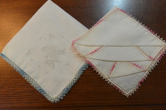 2 VTG NOS fine linen tatted handkerchiefs hankies… - image 9