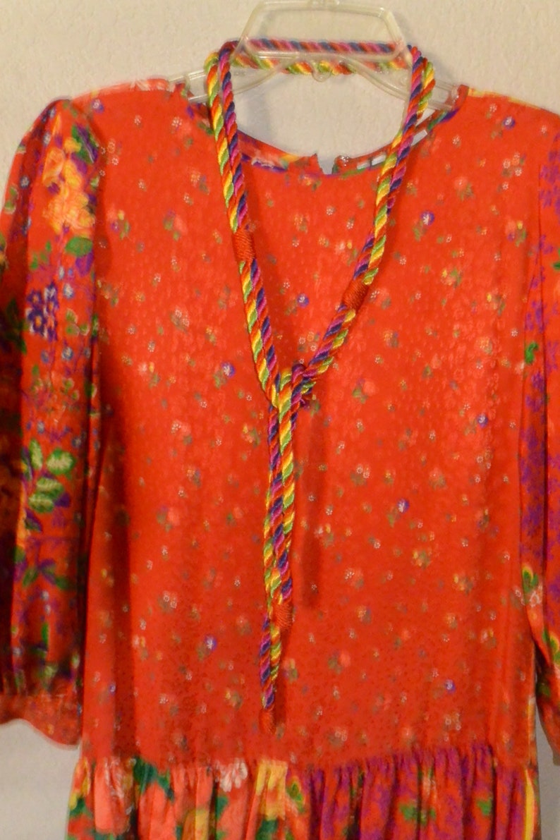 VTG 80's Silk drop waist dress red floral Joan Leslie Kasper sz 6 image 6