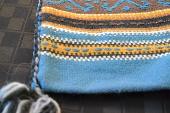 VTG Grecian Greek Boho woven market bag purse Blu… - image 3