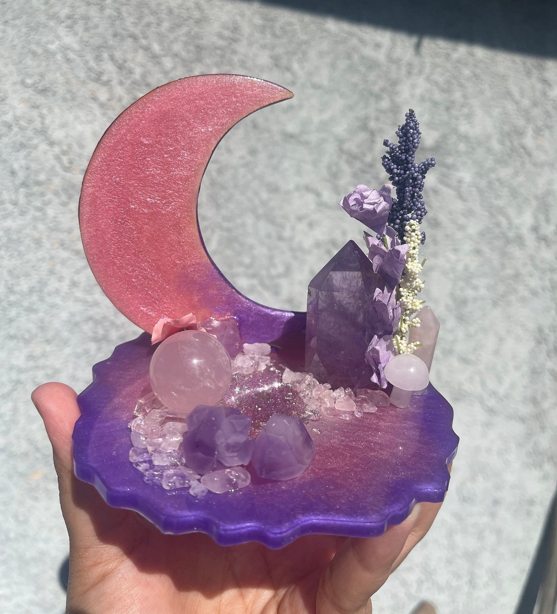 Crystalscape Tray Crystal Coaster Amethyst Rose Quartz Floral - Etsy