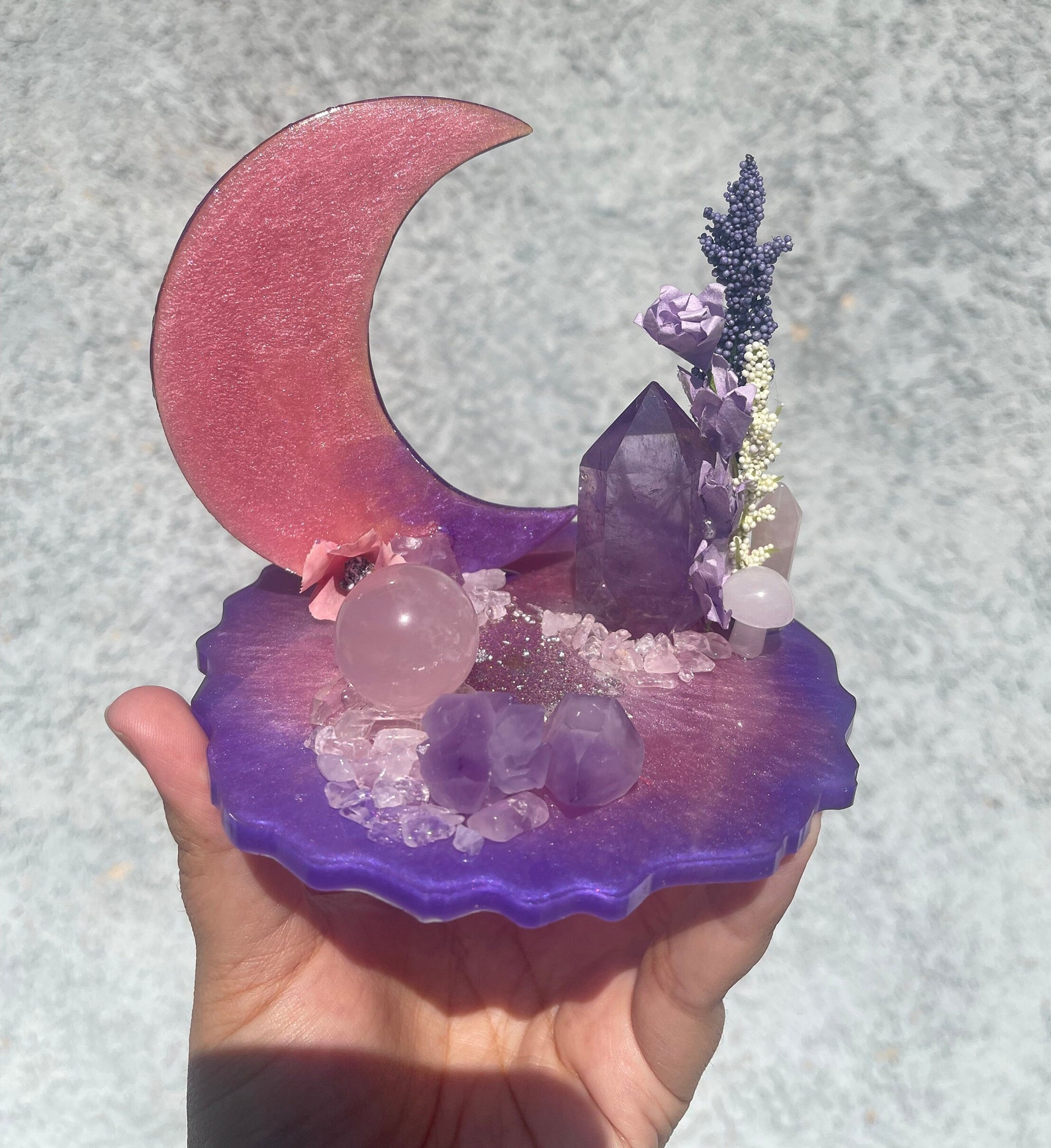 Crystalscape Tray Crystal Coaster Amethyst Rose Quartz Floral - Etsy