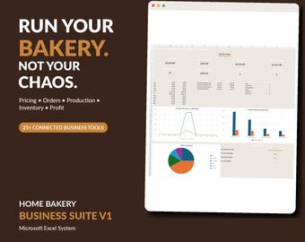 Home Bakery Business Spreadsheet | Recipe Cost Calculator, Order Tracker, Pricing, Inventory, Production & Profit Excel System