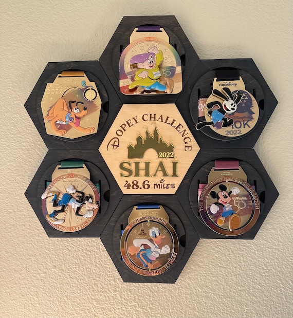 Dopey Challenge Medal Display: Personalized Hexagon Marathon Medal Holder