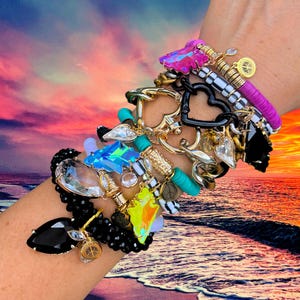 Chunky Charm Chain Link Bracelet Stack: Neon Y2K Festival Jewelry