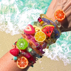 Chunky bedelarmband festivalfruit – Kleurrijke zomerset, citroen, aardbei, kiwi, strandvakantie, Y2K