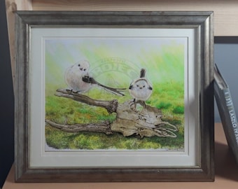 Shima Enaga Art Print | Long Tailed Tits | Japan | Deer Skull | Gothic