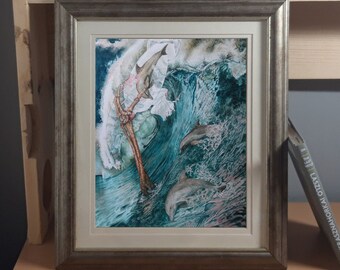 Dolphins and Plastic Pollution Art Print | Atlantic Garbage Patch | Environmental | Surreal | Horror | Gothic