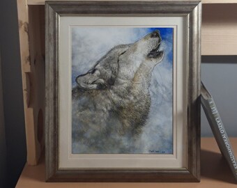 Howling Wolf Art Print | Grey Wolf | Fantasy | Gothic | Spirit Animal | Totem | Native American