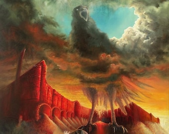 Gambler and the Fool | Environmental Horror Art | Raven Surreal Painting | Symbolic Wall decor 10x8 to 14x10 Inch Print