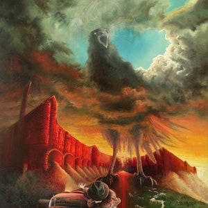 Le joueur et le fou | Art de l’horreur environnementale | Peinture surréaliste Raven | Décor mural symbolique 10x8 à 14x10 pouces Imprimer