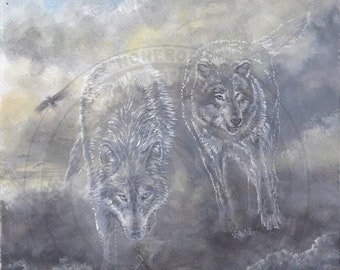 Odin's Wolves and Battlefield Art Print | Viking | Norse Mythology | Fenrir / Skoll / Hati / Hugin / Munin