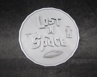 Lost in Space Plaque 3d Wall Art (3D Printed, Silver/Gray) 4" Round Small