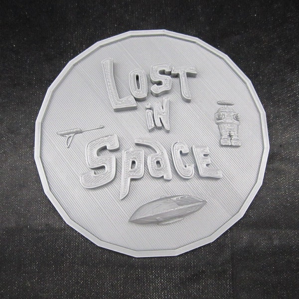 Lost in Space Plaque 3d Wall Art (3D Printed, Silver/Gray) 4" Round Small