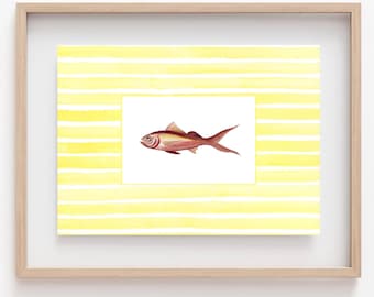 Golden Hour Swim | colorful fish painting, fish art, coastal art, watercolor painting, fun wall art, fish wall art, home decor, coastal deco