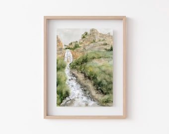 Bridal Veil Falls | watercolor painting, landscape watercolor, cottage core art, aesthetic room decor, art print, interior decor, calm paint