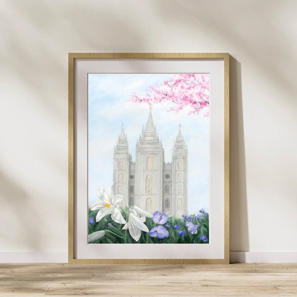 Salt Lake City Temple Flowers | Mother’s Day gift | flower field | painting original artwork | art print | LDS temple | wall art home decor