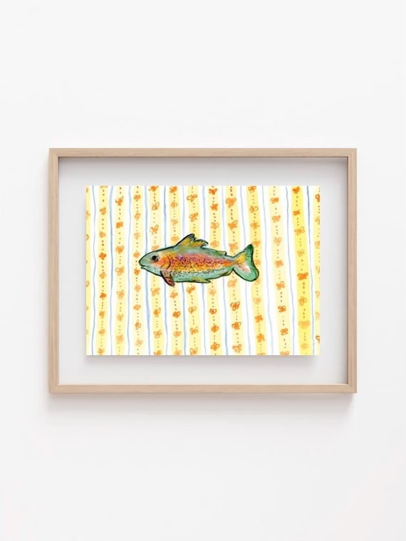 Colorful fish painting | fish art, coastal art, watercolor painting, fun wall art, fish wall art, home decor, coastal home decor, fish decor