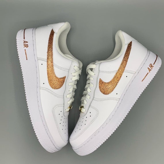 Nike Air Force 1 Custom "Shiny Gold" 👑 Flakes Splatter White  Shoes Mens Womens