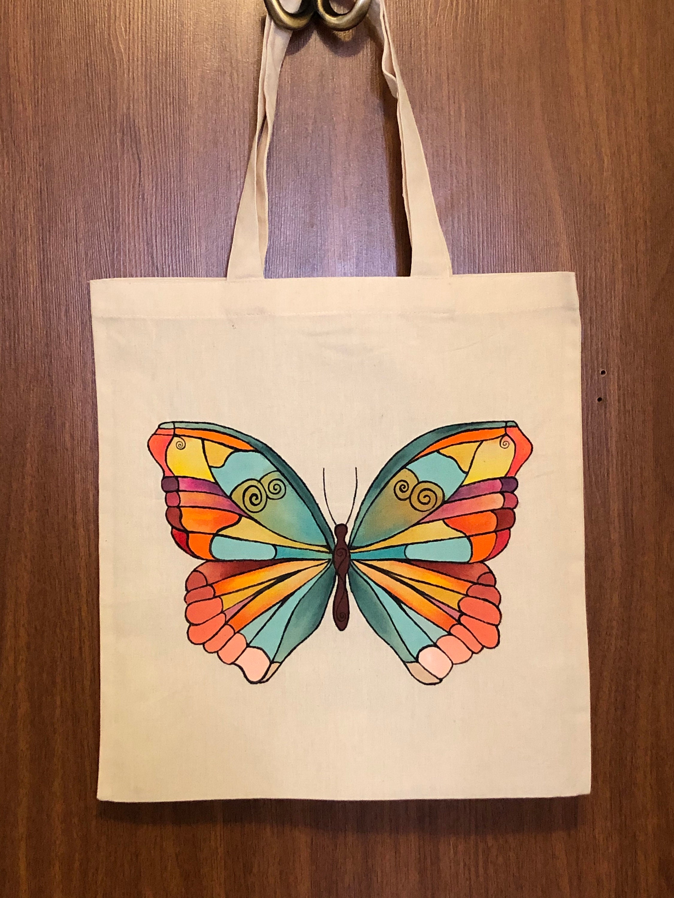 Handpainted Canvas 100 cotton Tote bag Reusable Acrylic Etsy