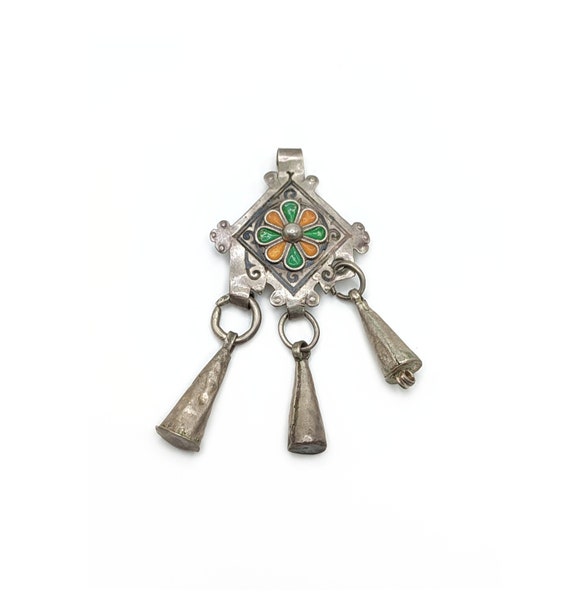 Antique Amazigh (Berber) pendant silver and ename… - image 1