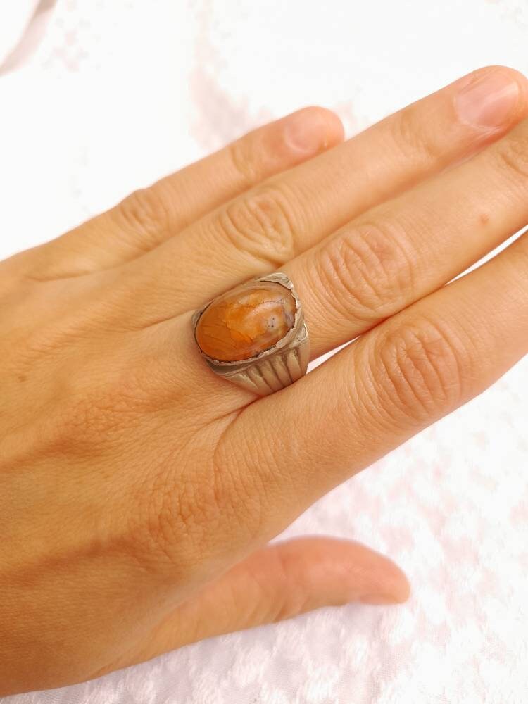 Antique Carnelian Ring Lahore Pakistan Silver Gemstone Pakistani Ring