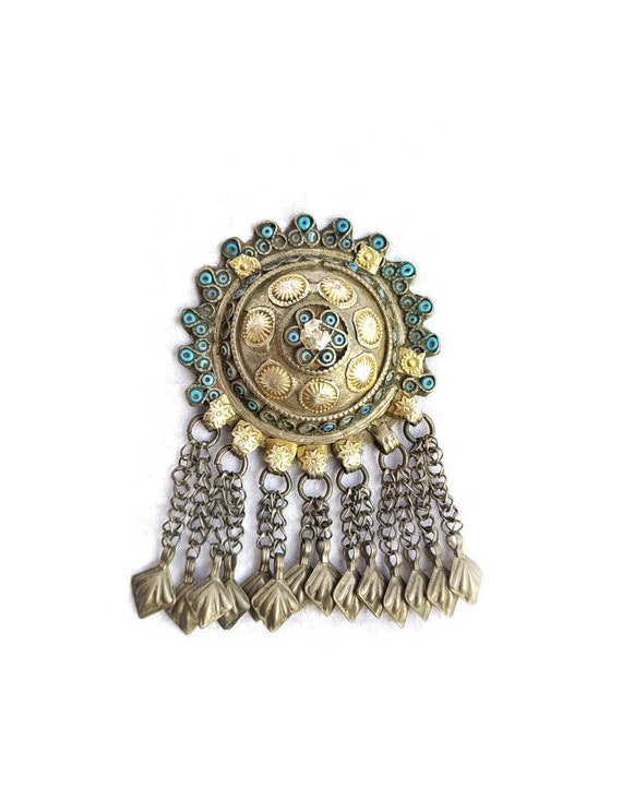 Old Turquoise pendant / dress clasp Ghazni Afghan… - image 1