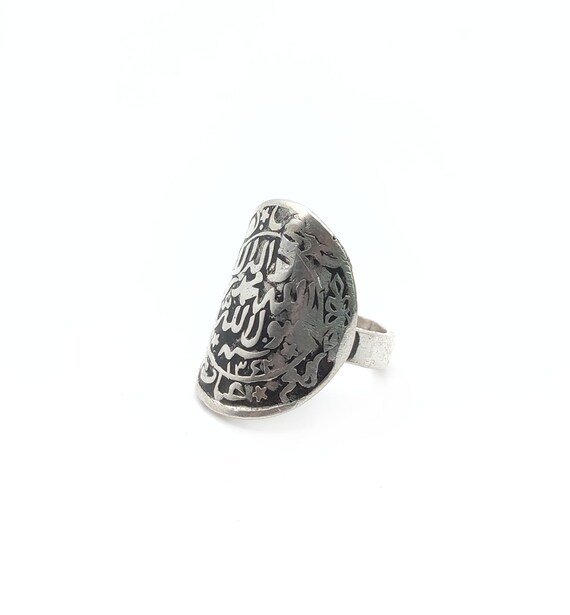 Antique silver coin ring with Arabic calligraphy insc… Gem