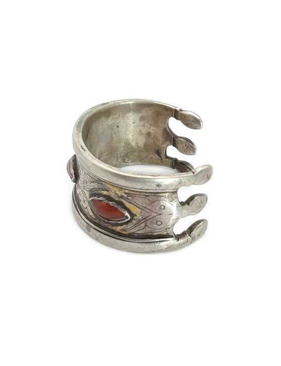 Antique Turkmen silver cuff bracelet, Carnelian a… - image 3