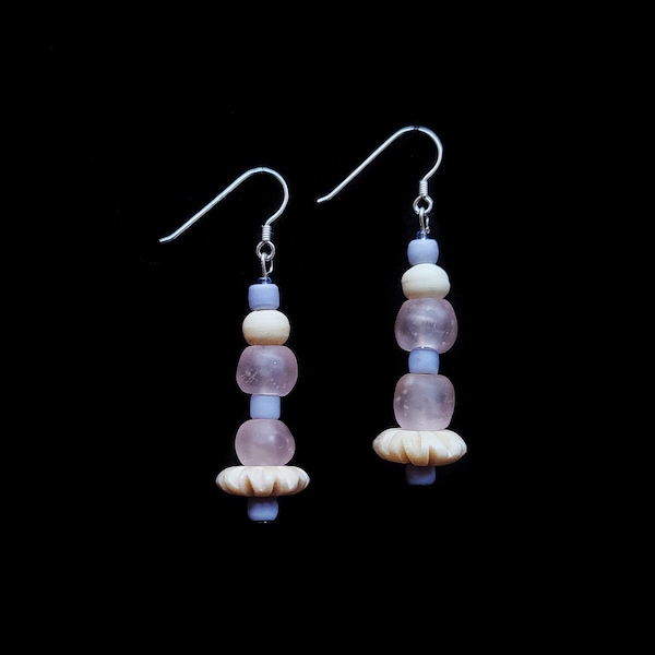 Pink glass and lavender beads earrings, glass beads handmade earrings, African beads dangle earrings pink glass and lavender Turkana beads