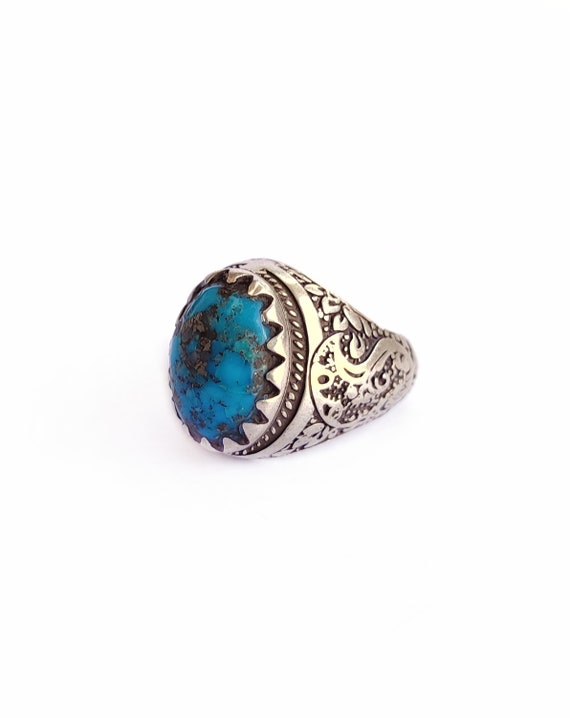 Chunky Turquoise Afghan ring silver men's ring Jal