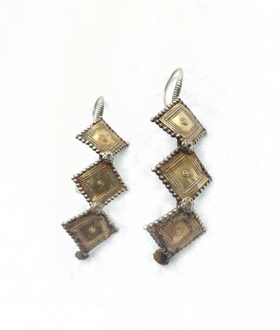 Afghan antique earrings large gilded silver earpen