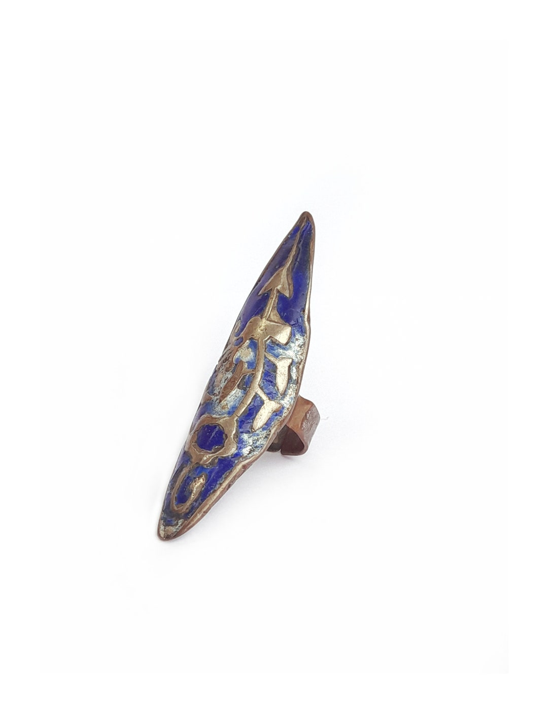 Long Blue Enamel and Low Grade Silver Balochi Ring Quetta Pakistan ...