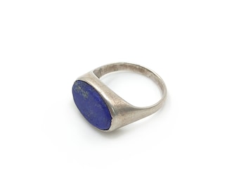 Old silver ring with Lapis lazuli seal size 8.5 Afghanistan lapis gemstone ring