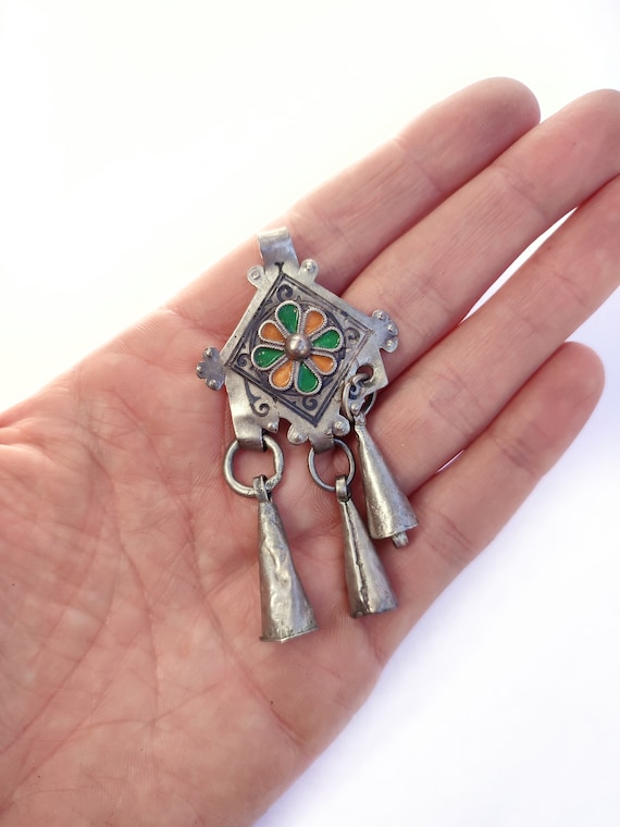 Antique Amazigh (Berber) pendant silver and ename… - image 3