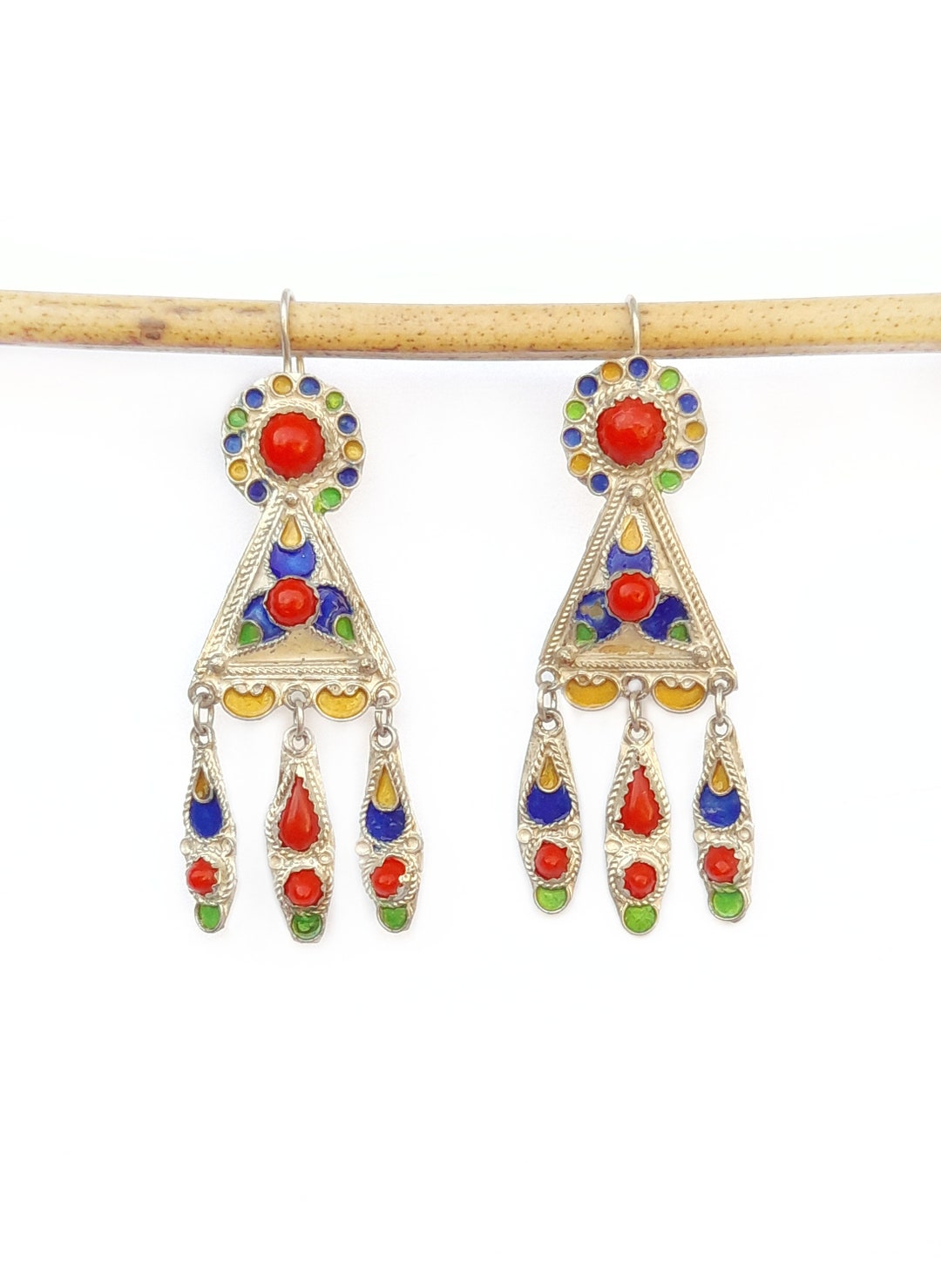 Amazigh Earrings Ethnic Silver Enamel and Coral Kabyle - Etsy