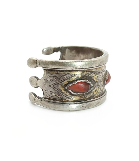 Antique Turkmen silver cuff bracelet, Carnelian a… - image 5